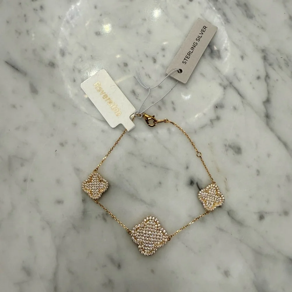 NWT Rachel Zoe 18K Gold Plated Rhinestone and Sterling Silver 925 Bracelet - Picture 1 of 7